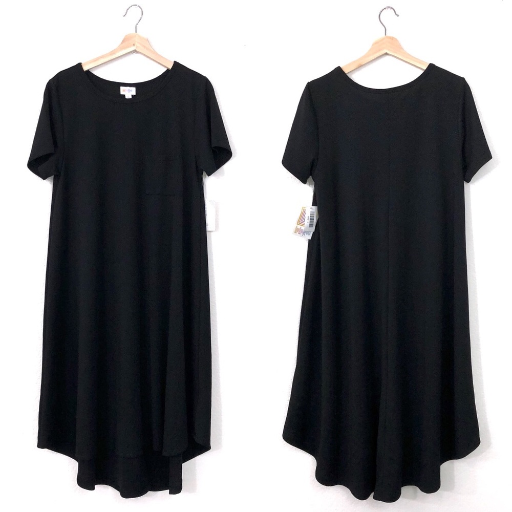 RARE LuLaRoe Solid Black Textured Carly Dress - Picture 2 of 6